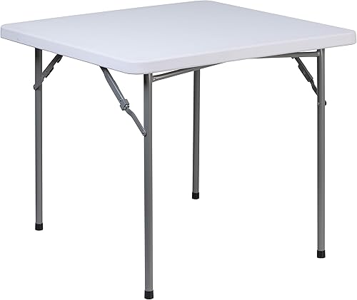 Flash Furniture Kathryn Mesa plegable cuadrada de plástico blanco granito de 2.81 pies con patas de bloqueo recubiertas de polvo