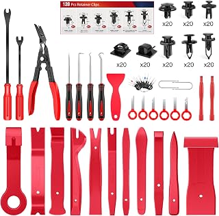 Nilight 200Pcs Trim Removal Tool, Auto Push Pin Bumper Retainer Clip Set Fastener Terminal Remover Adhesive Cable Clips Round Handle Crowbar Pry Kit Car Panel Radio Auto Clip Pliers, 2 Years Warranty