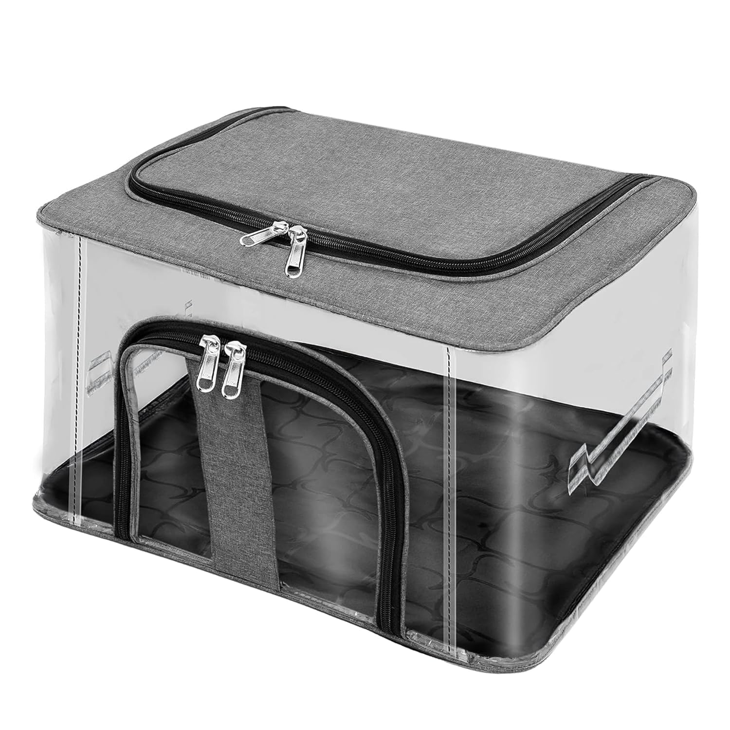 KR STORE Nylon 33 L PVC Transparent Moisture Proof Storage box for Clothes Under Bed Closet Wardrobe Organizer Bag for Clothes with Carry Handle - (Grey, 44 x 31 x 24 cm)