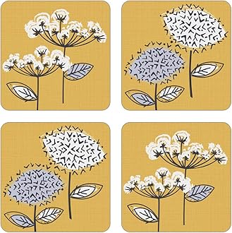 Cooksmart Pack of 4 Coasters, Mustard, one