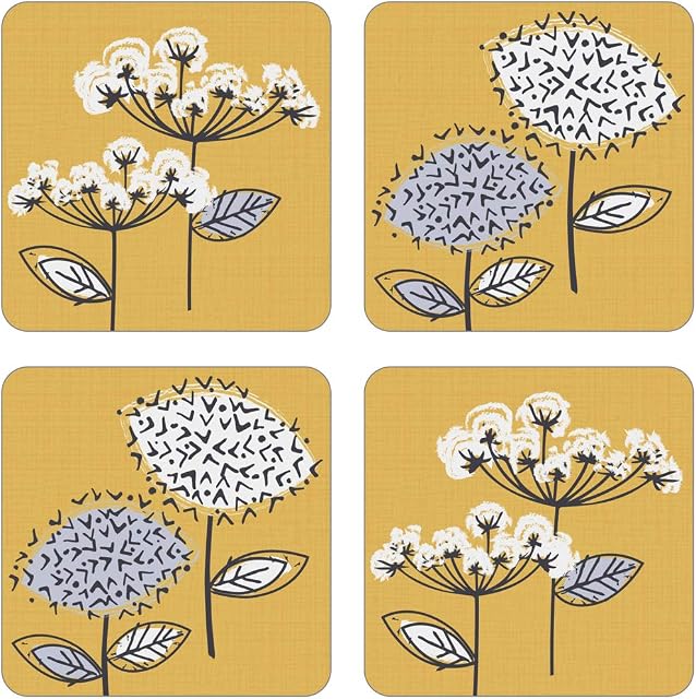 Cooksmart Pack of 4 Coasters, Mustard, one