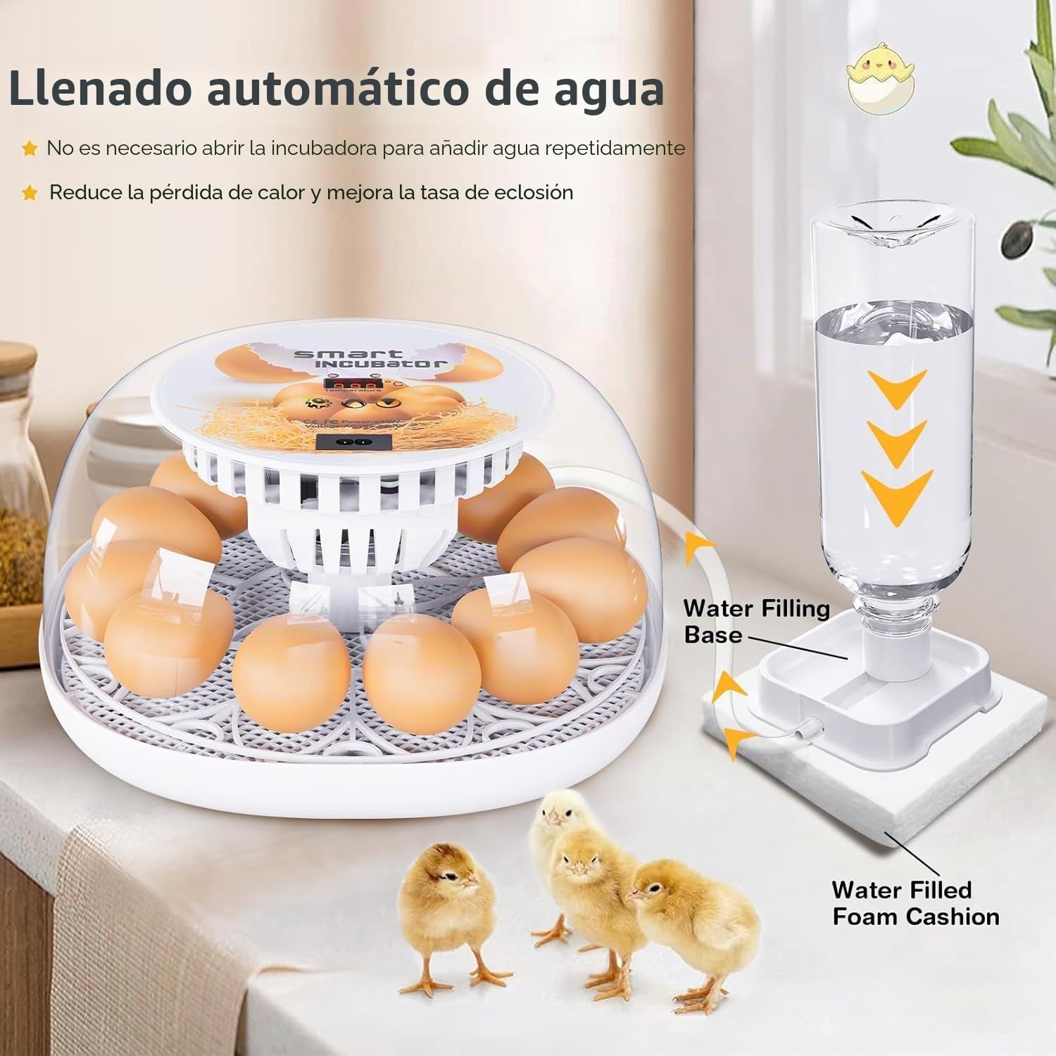 Incubadoras para huevos para incubar, incubadora para 12 huevos con automático de los huevos y control de humedad, llenado automático de agua, mirilla LED, para incubar huevos de pollo, pato