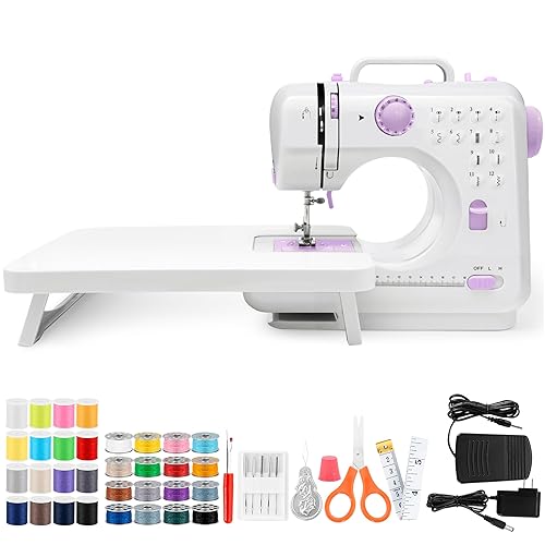Sewing Machine with Extension Table, Mini Sewing Machine Portable Electric Sewing Machine, 12 Stitches Sewing Machine with LED Light, Sewing Accessory Kit, Ideal for Clothing, Pillowcases, Sheets - Electric Sewing 705