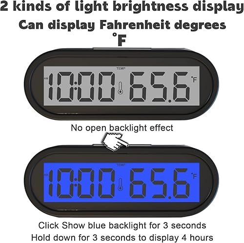 Miniatura 2 de Reloj de automóvil y temperatura con retroiluminación azul Fahrenheit, pequeño reloj electrónico para tablero de instrumentos, retroiluminación LCD
