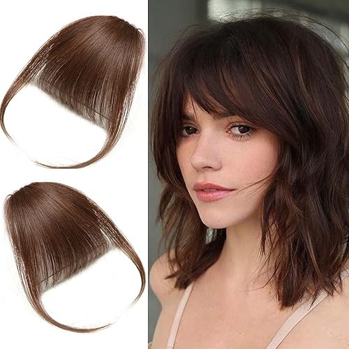 Flequillo 100% de cabello humano, extensiones de cabello, flequillo francés, fleco con sienes, extensiones de cabello curvadas para mujer (flequillo