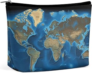 World Map PU Leather Makeup Bag Large Capacit...