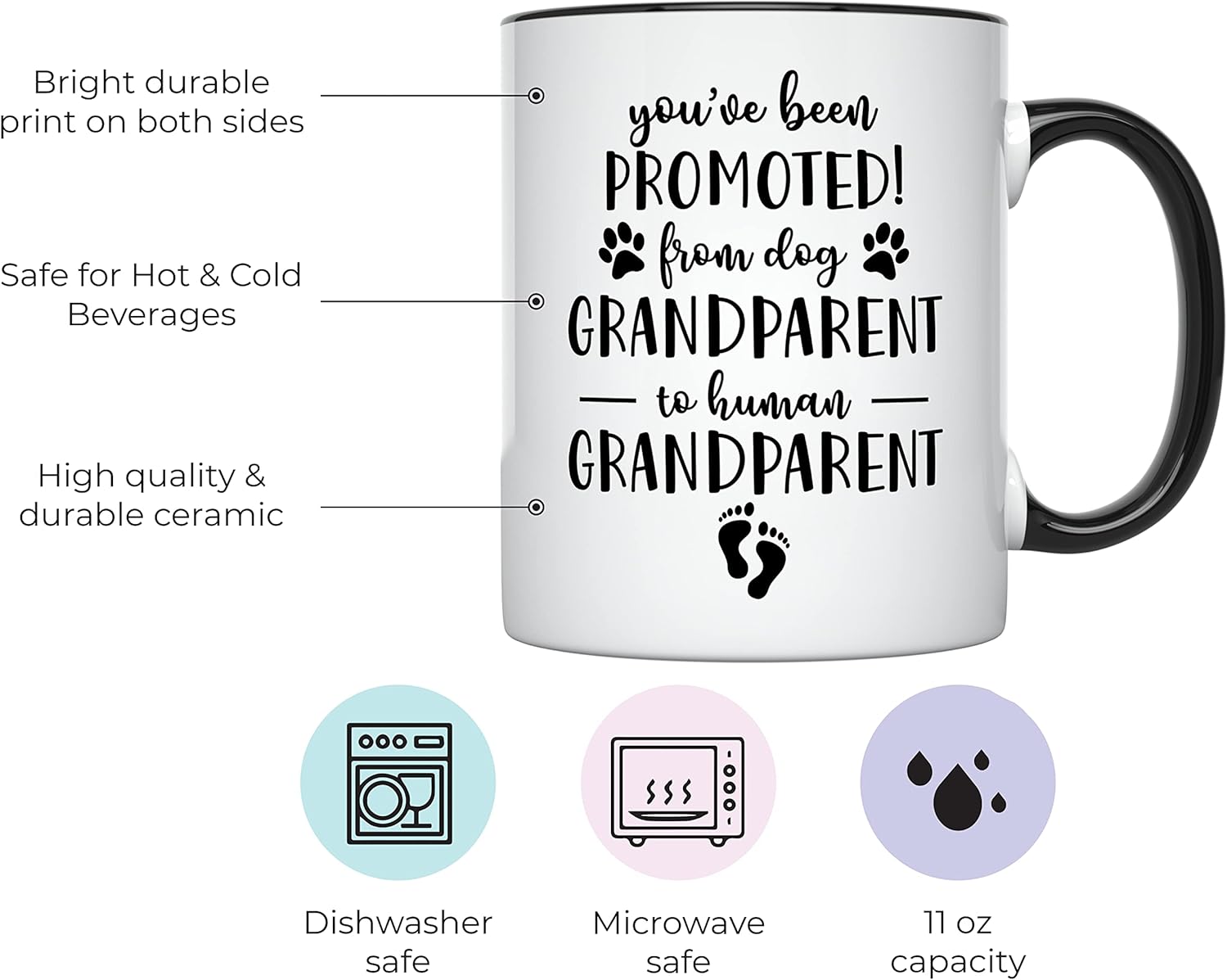 YouNique Designs Pregnancy Announcement for Grandparents Coffee Mug, 11 Ounces, Soon to Be Grandparents Baby Announcement Ideas, Pregnancy Reveal, Promoted From Dog Grandparent To Human Grandparent - Image 2