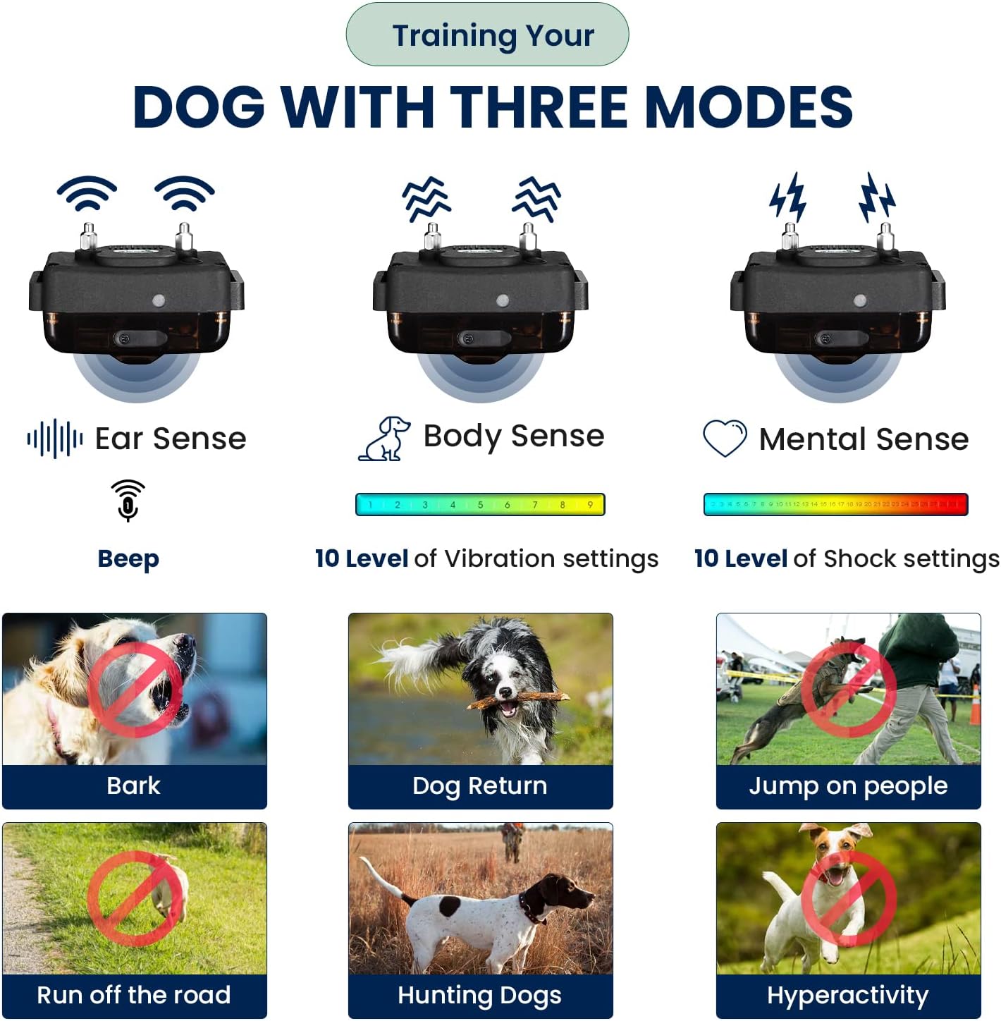 My Pet Command 1.25 Mile (6600Ft) Long Range Dog Training Collar Safe Shock with Remote Shock,Vibrate,Tone Flashing Beacon Lights Waterproof Rechargeable Hunting add Up to 3 Collars 1 Collar Kit
