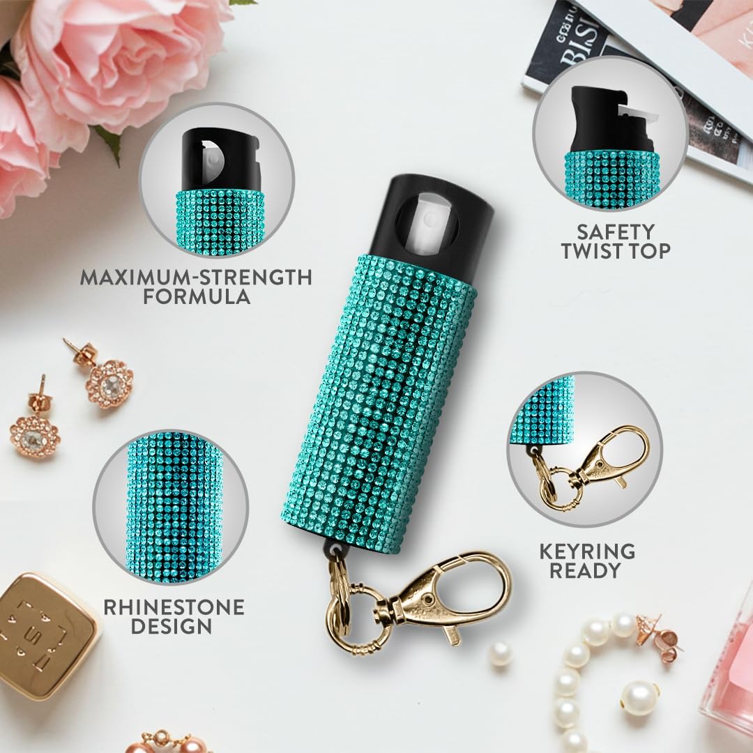Guard Dog Security Bling it On Pepper Spray Keychain with Safety Twist Top Mini and Easy Carry Lightweight and Fashionable Maximum Police Strength OC Spray 16 Feet Range