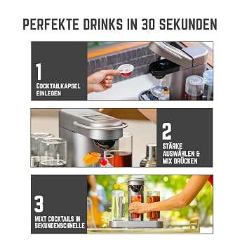 Bartesian Cocktail Machine - Easy Drink Preparation with Automatic Recipes - Cocktail Ingredients in Capsules 4 Adjustable Drink Strengths - Insert for 4 Spirits