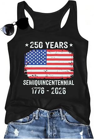 MNLYBABY 250 Years American Anniversary Tank Top Women 4th of July Patriotic Sleeveless Shirt American Flag Tops