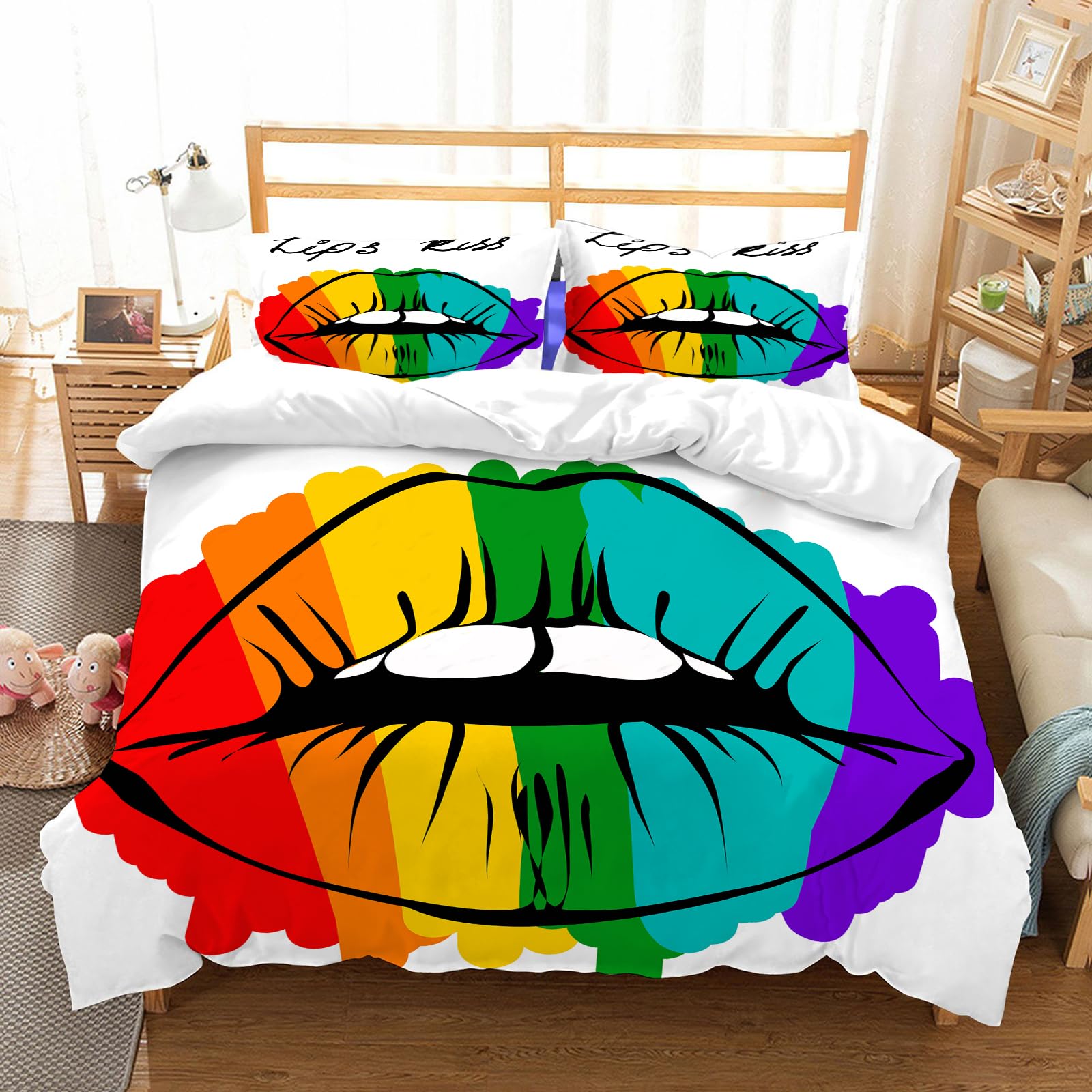 Linge de lit microfibre 228x264cm avec taies d'oreiller au motif coloré pop art