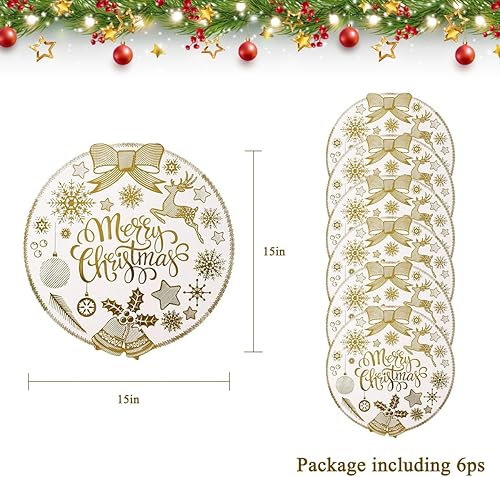 Miniatura 2 de Juego de 6 manteles individuales redondos dorados de vinilo de 15 pulgadas, manteles individuales redondos de vinilo para mesa de cocina, mesa de