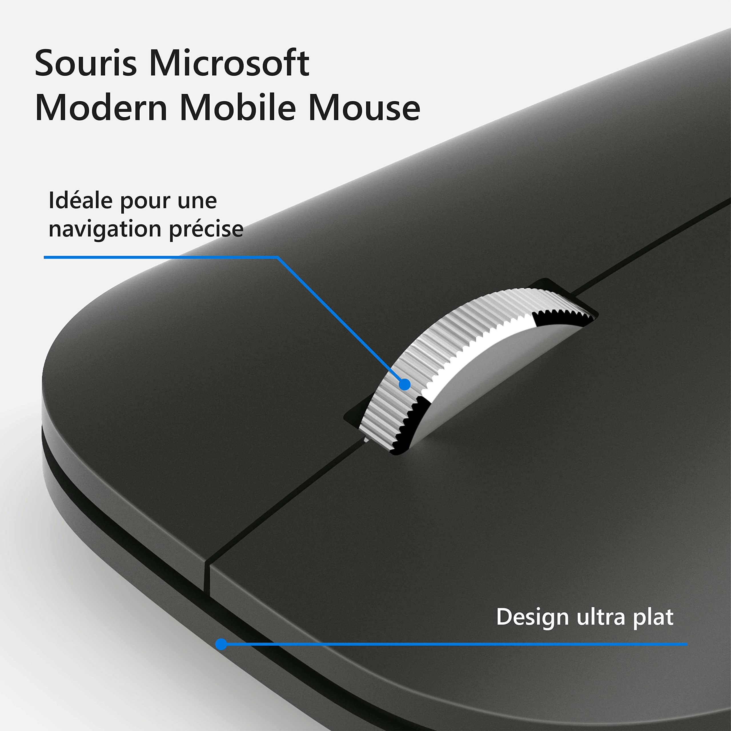 Microsoft – Modern Mobile Mouse – Souris Bluetooth pour PC, ordinateurs portables, tablettes compatible Windows, macOS, Chrome OS (fine, légère, transportable) – Noire (KTF-00002)