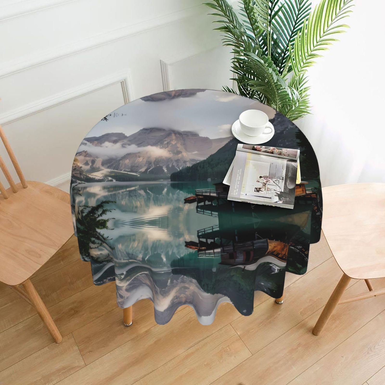 Yyhwhjde Black Lake House Views Prints Round Decorative Table Throw 60In – Waterproof Table Cover For Elegant Dining & Outdoor Gatherings