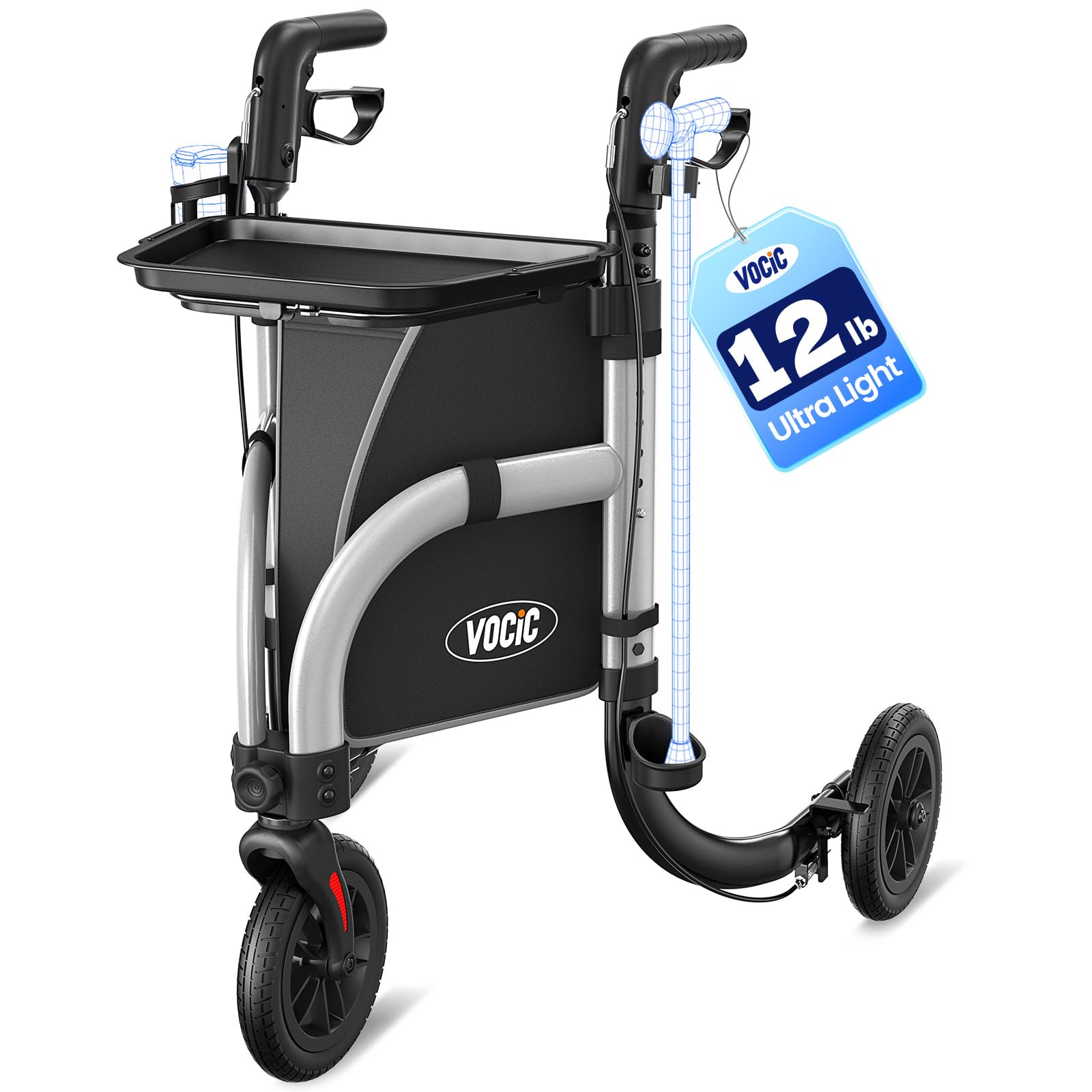 Amazon | VOCIC 高齢者用3輪ウォーカー、Z25 Pro 折りたたみ式ローラー