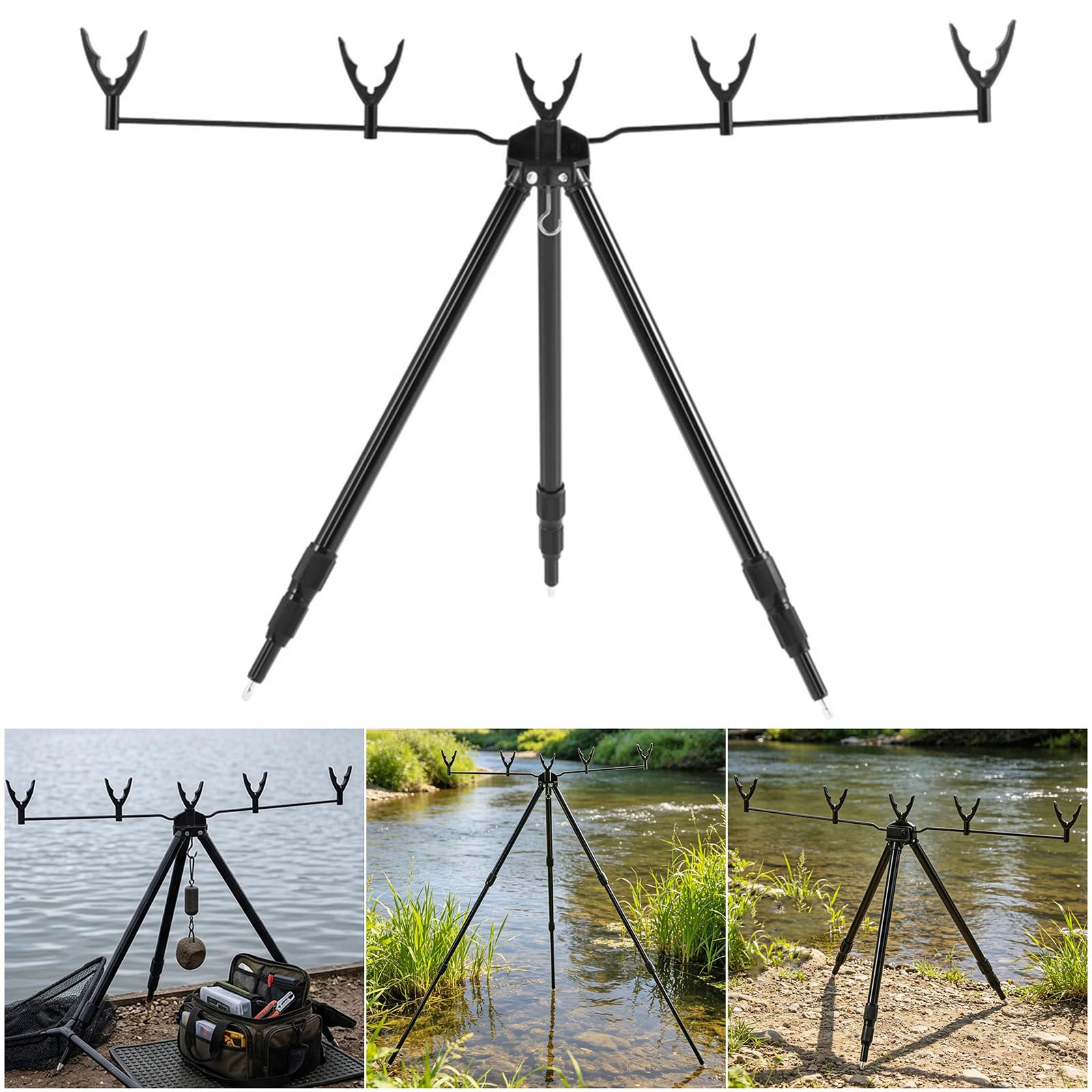 Support de canne à pêche trépied et réservoir de pêche, support de canne à pêche en alliage d'aluminium pour l'extérieur