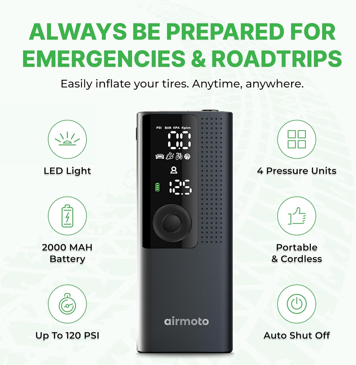 Airmoto Tire Inflator Portable Air Compressor for Cars, Bikes and Bicycles view 2