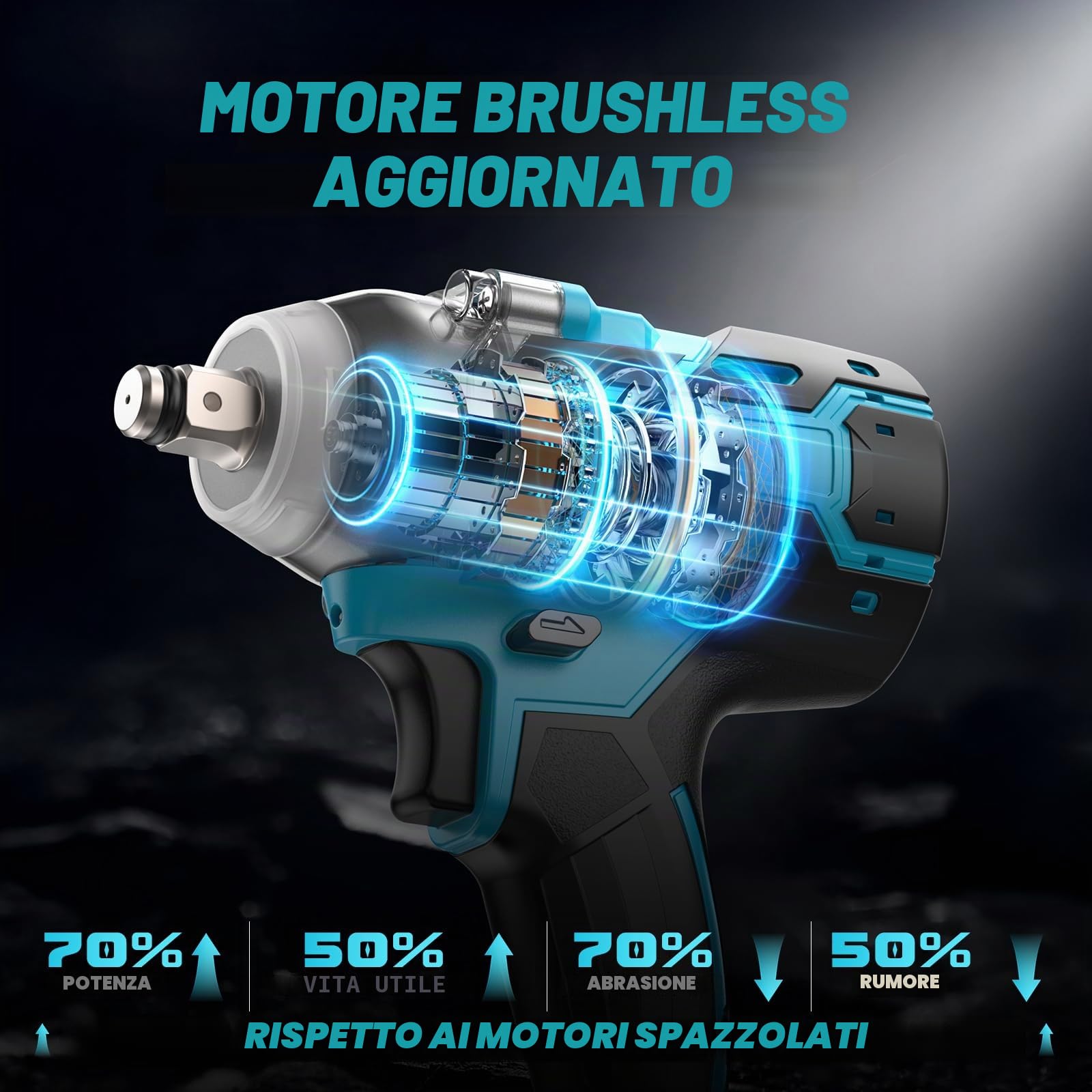 Ctalyn 21V Avvitatore a Impulsi Brushless, 300N.m 1/2 Pollice, Batteria 4000mAh, 6 Prese, Motore Senza Spazzole, Alta Capacità di Foratura per Metalli