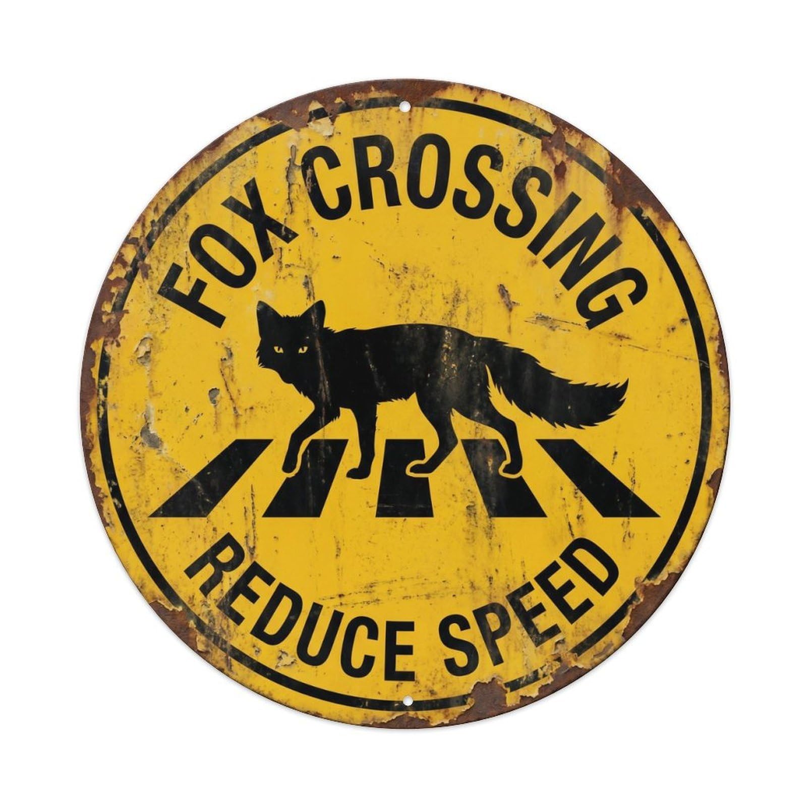Cwbufd Vintage Style Fox Crossing Reduce Speed Weathered Vintage Metal Tin Sign Plaque Wall Decor For Cafe, Club Bar, Office, Garden Metal Poster 8X8inch