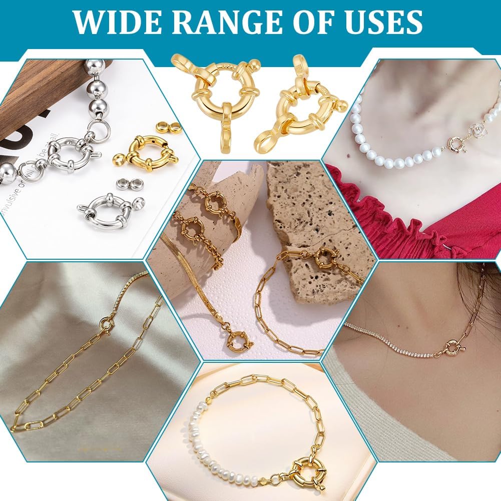 PH PandaHall 18K Gold Plated Spring Clasps 925 Sterling Silver Spring Clasps 2pcs Round Close Ring Clasp 10 mm Necklace Jewelry Link Connectors for DIY Necklaces Bracelet Anklets Jewelry Making