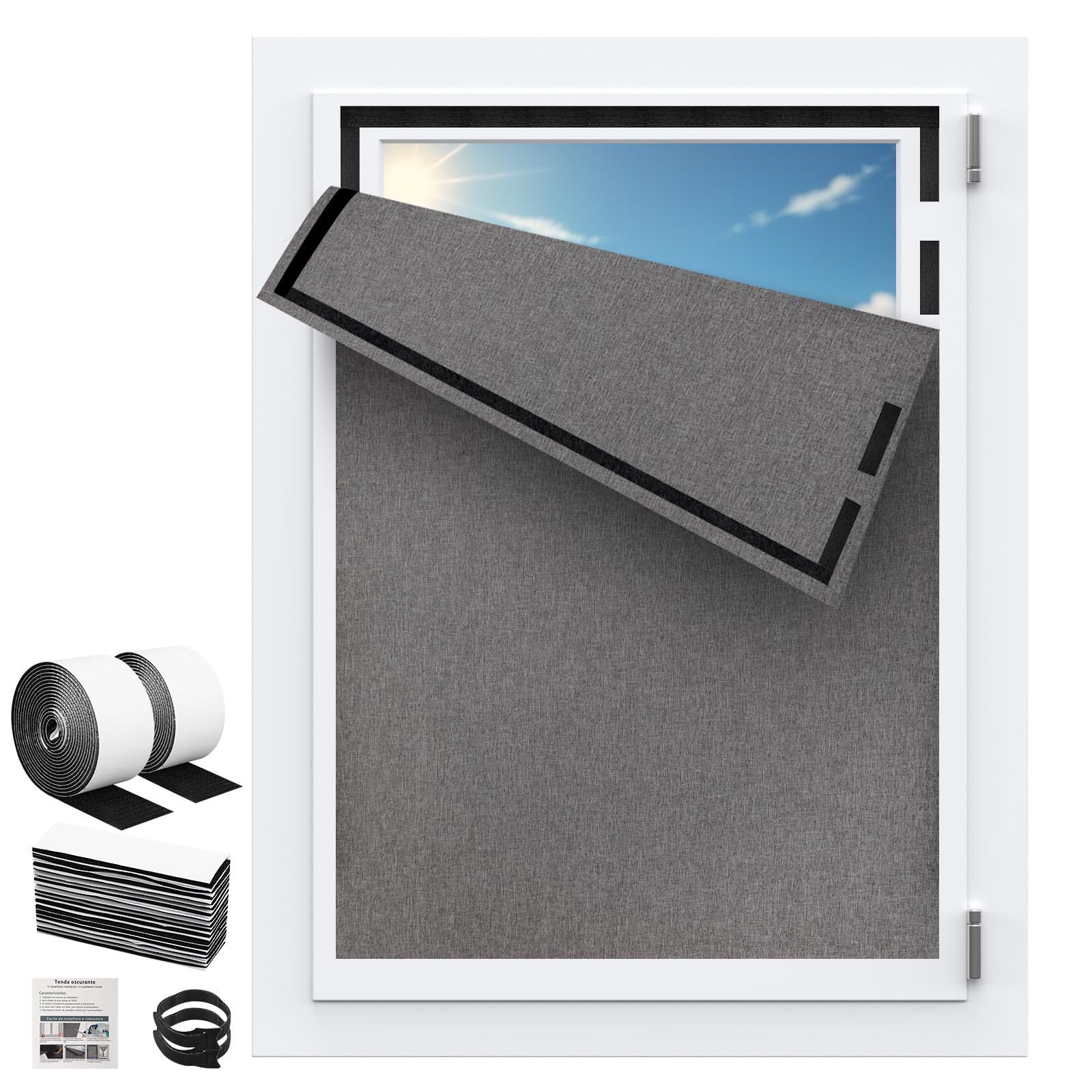 100×145cm Blackout Blinds, 100% Blackout Blind Curtain for Window Linen Material, No Drill Blinds Blackout for Windows | Cut to Any Size | for Bedroom Travel Skylight - Gray