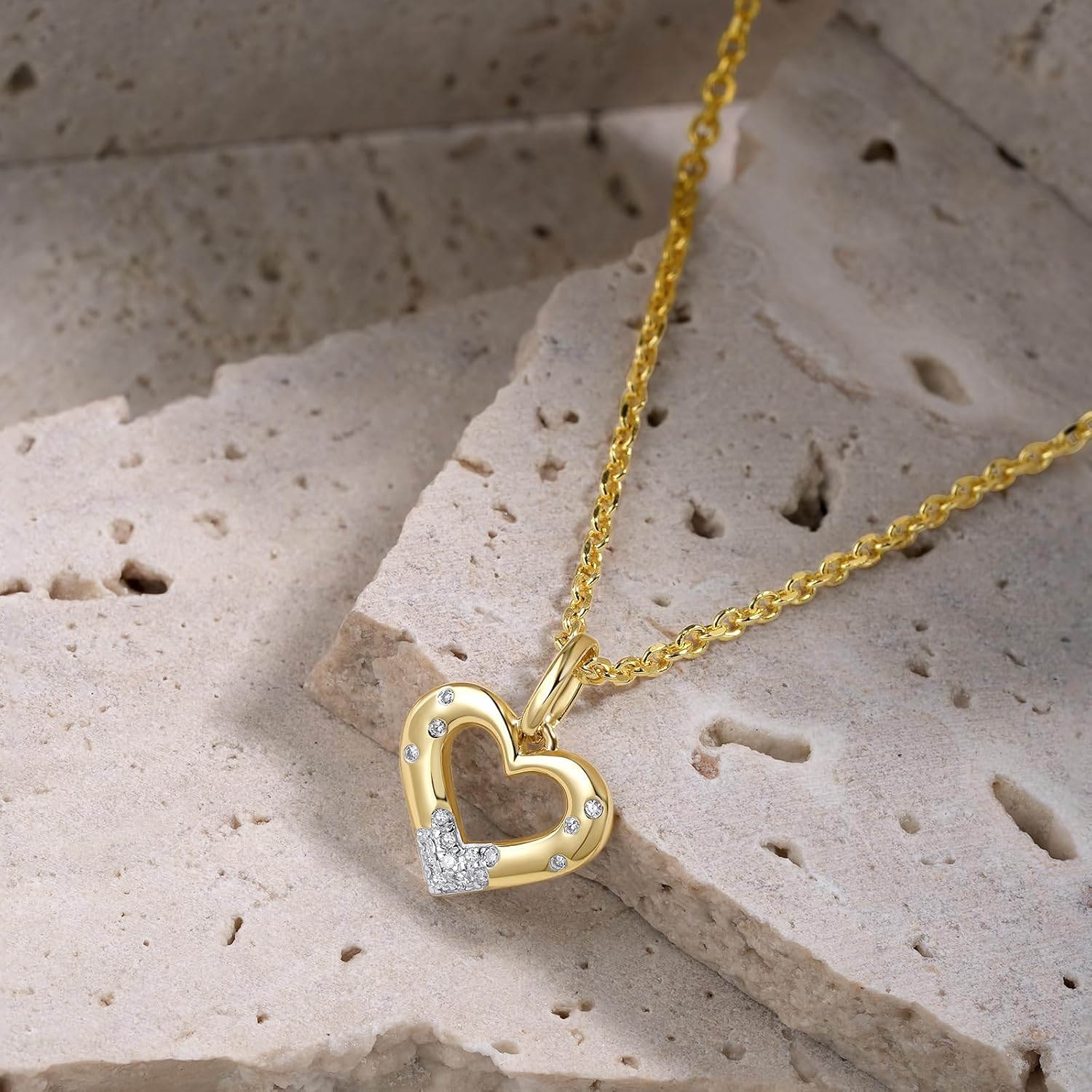 Santuzza 10K Solid Gold Heart Shape Genuine Diamond Dainty Pendant Without Chain for Women - Image 3