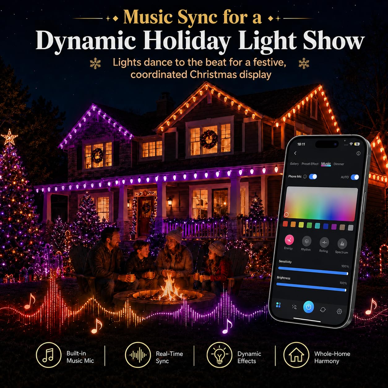 Smart C9 - Luci natalizie a LED per esterni, 30 m, 150 LED, controllo APP, 105 modalità preimpostate, sincronizzazione musica, dimmerabile, impermeabile IP65, luci di Natale collegabili per cortile