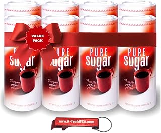 Pure Granulated Sugar Canisters, 22 oz Each, Sugar for Coffee, Baking and Cooking (Pack of 8) with Keychain