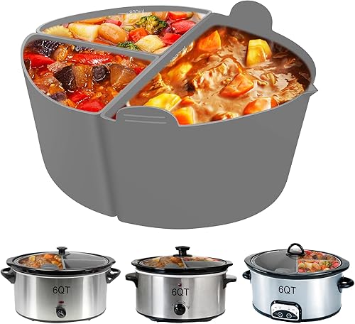 LARMAZEN Forro divisor de olla de cocción lenta para olla de cocción lenta de 6 cuartos de galón, divisor de silicona reutilizable y a prueba de