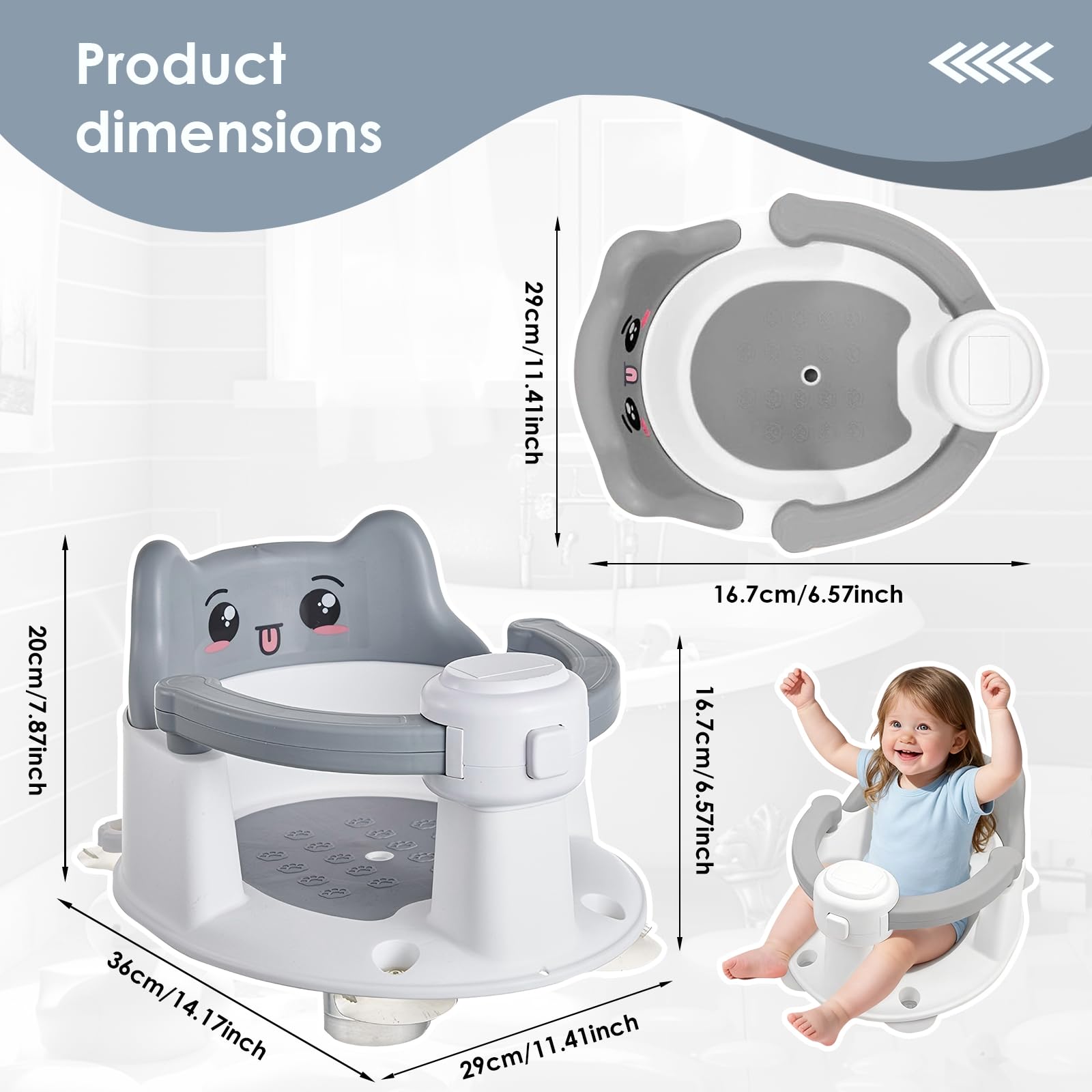 Siège de Bain Bébé avec 4 Ventouses Antidérapantes, Portable et Sécurisé pour Douche ou Baignoire