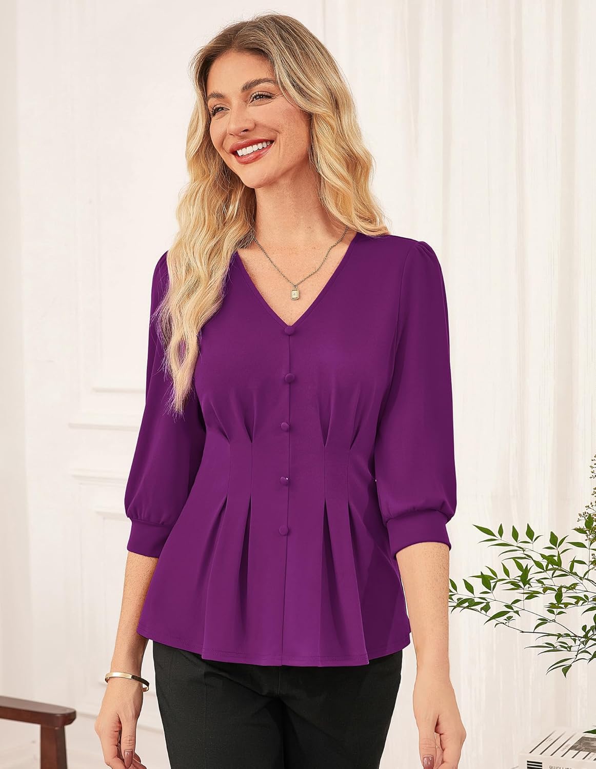 GRACE KARIN Women Business Casual Tops, 2026 Spring Trendy Dressy Blouses, 3/4 Sleeve Peplum Work Shirts V Neck Office Outfit - Image 3