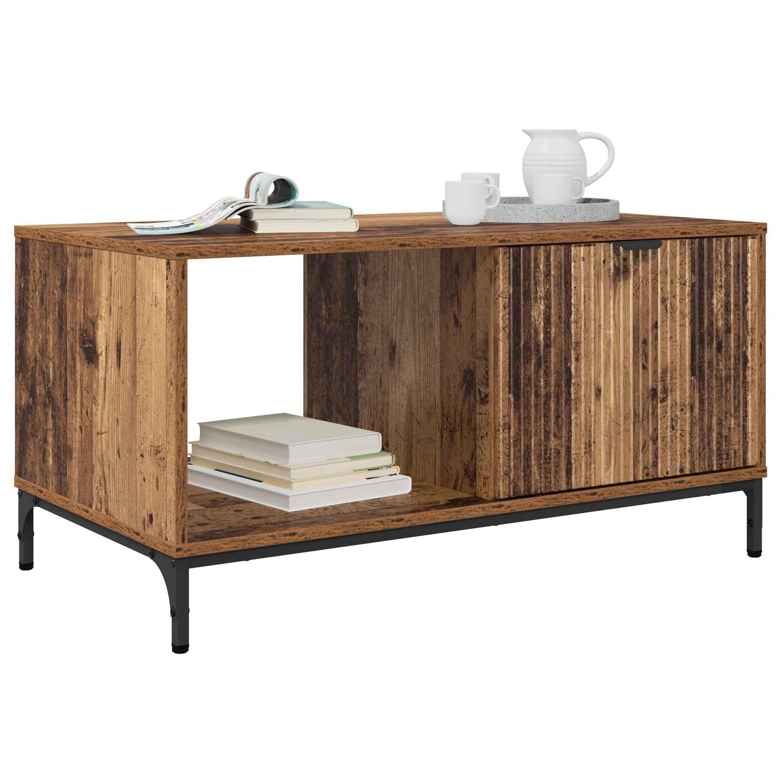 Tavolino da salotto in legno anticato, 90 x 49 x 46 cm, con vano portaoggetti e cassetto, per soggiorno, design durevole, facile da montare, pratico ripiano, mobili moderni