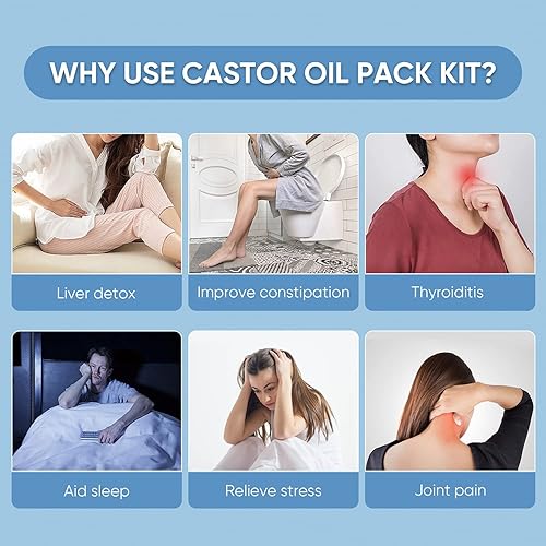 Miniatura 2 de Paquete de aceite de masaje de ricino (compresión) para cintura y cuello, 2 piezas. Ayuda para desintoxicación del hígado, tiroides, ayuda al sueño.