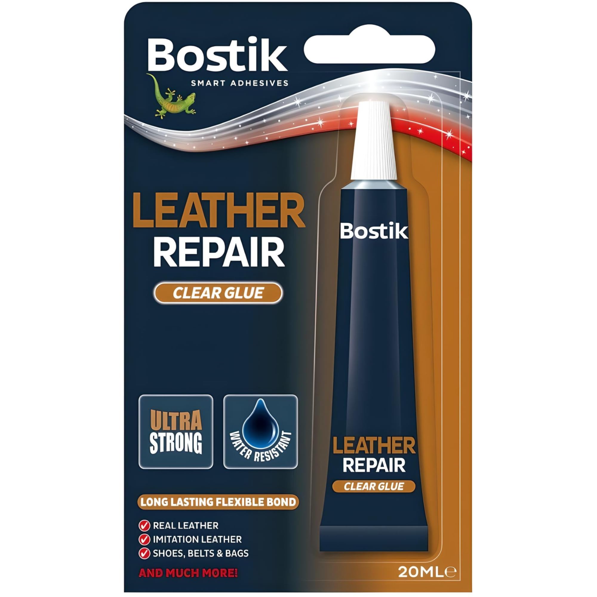 AMK® Bostik Leather Repair Clear Glue Adhesive for Handbags Belts Shoes 20ml Water Resistant