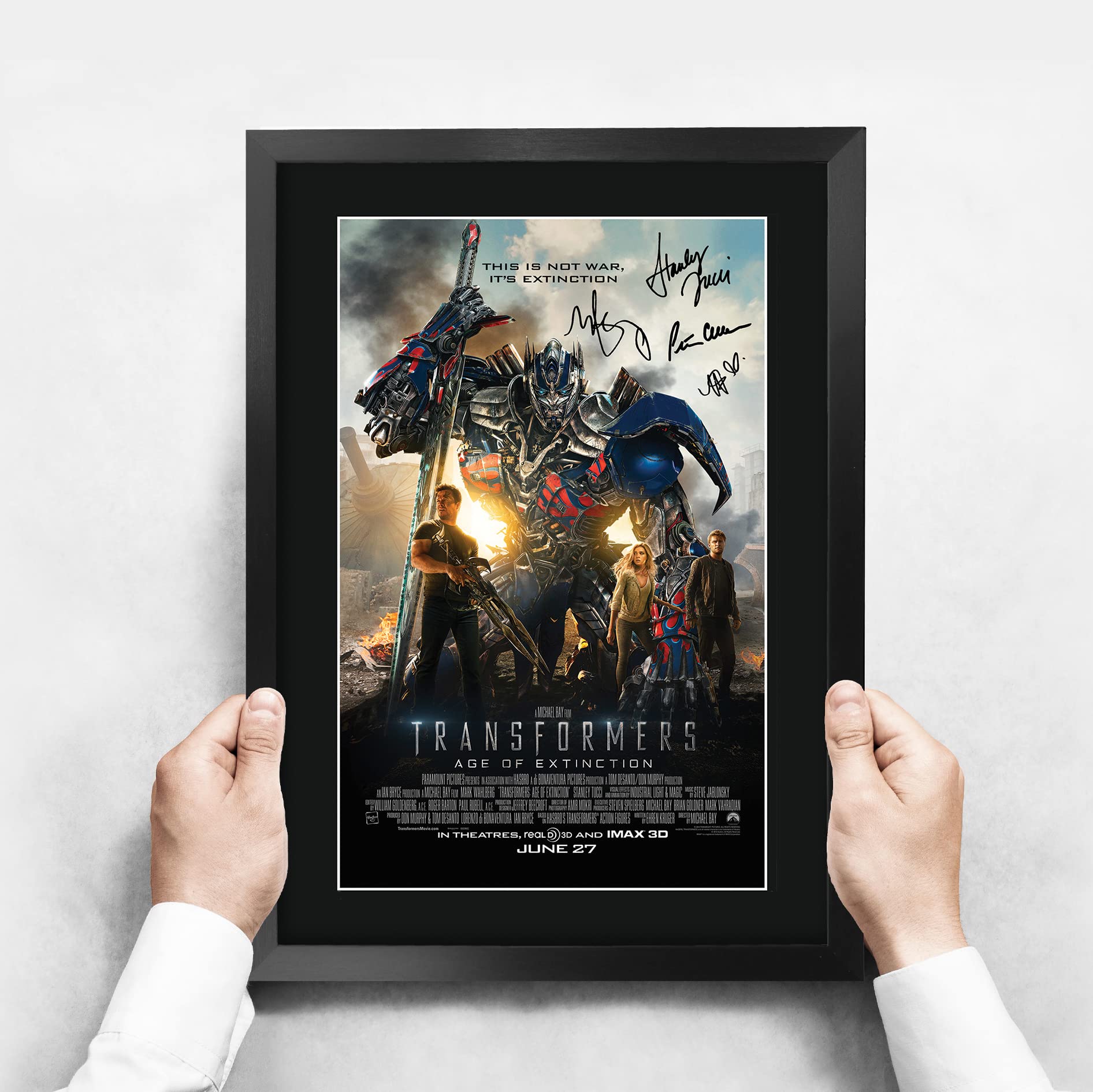 HWC Trading FR A3 Transformers Age of Extinction 4 Gifts Gedrucktes Poster Signiertes Autogramm Bild für Film-Erinnerungsstücke Fans – A3 gerahmt