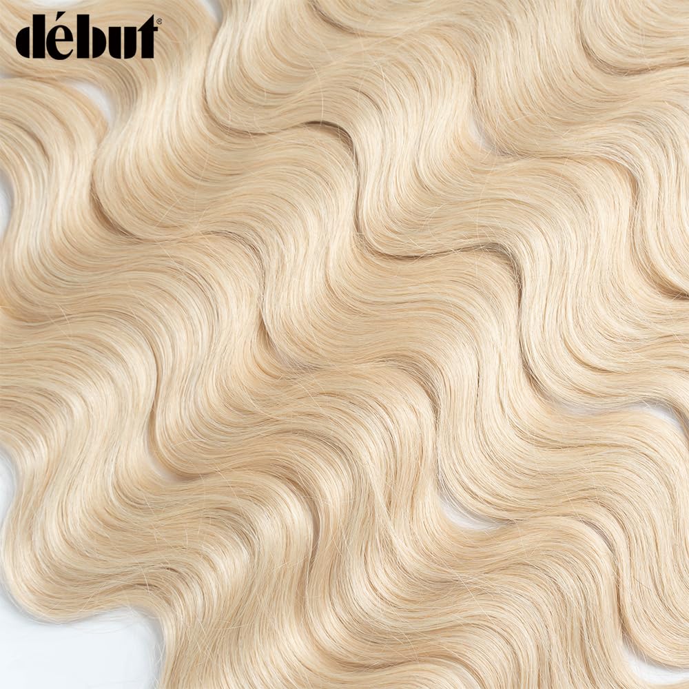 DÉBUT Body Wave 6 Bundles Blonde Synthetic Hair Long Wavy Hair 22 24 26 Inches 6Pcs High Temperature Fiber 300g for Full Head Synthetic Hair Weave Light Blond Color