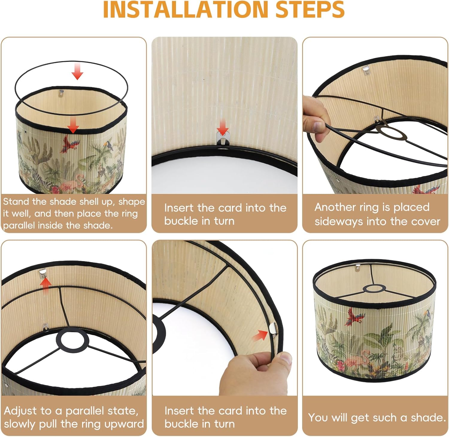 Drum Lampshade Bird Pattern Chandelier Lamp Shade Removable Lamp Cover 11.81"×11.81"×7.87” Pleated Light Cover E27 Bedside Desktop Lampshade for Table/Floor Lamp (Pattern 2)