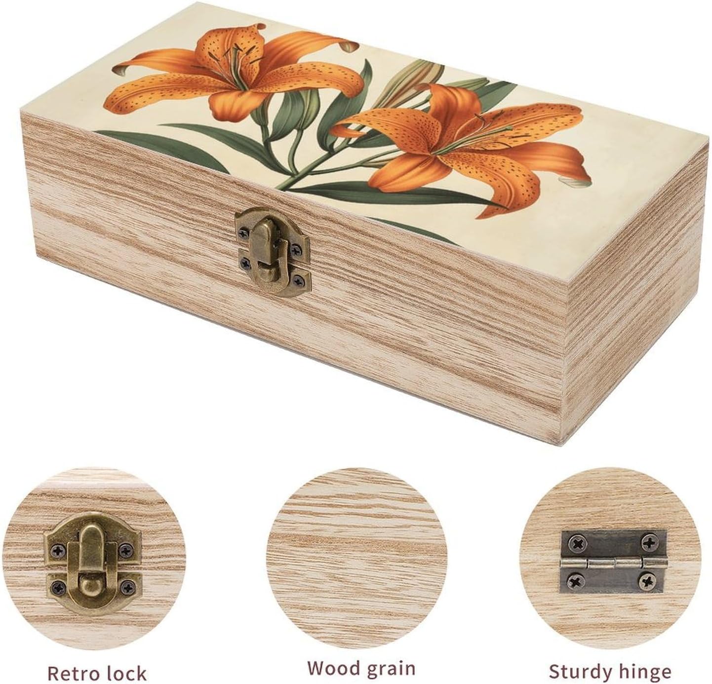 Orange Lily Plant Wooden Decorative Storage Box Jewelry Box image 3