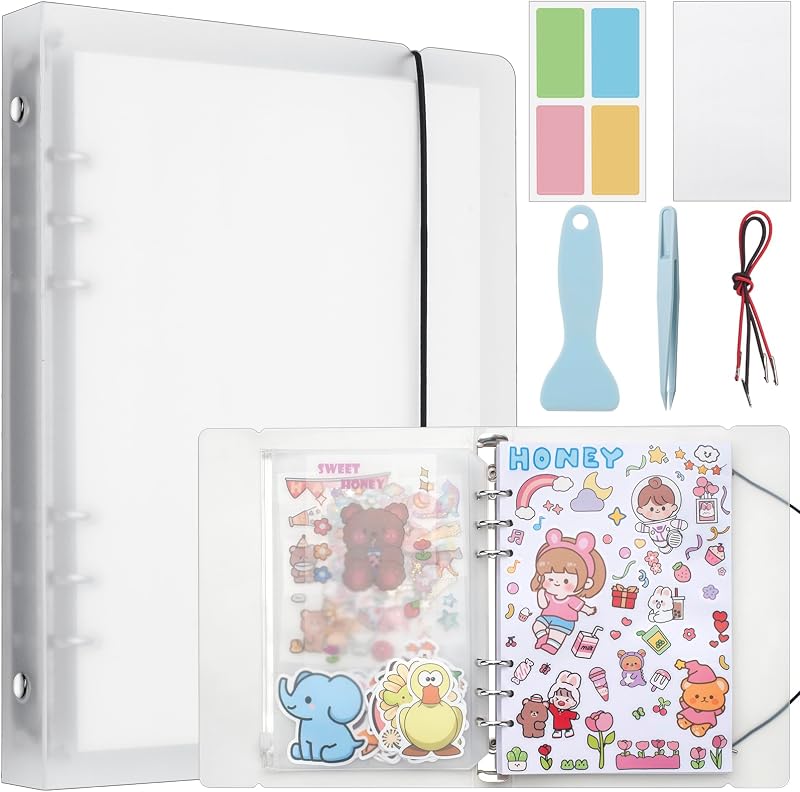 SUNEZLGO Reusable Sticker Album with 100 Sheets, Collecting Book with Pockets, A5