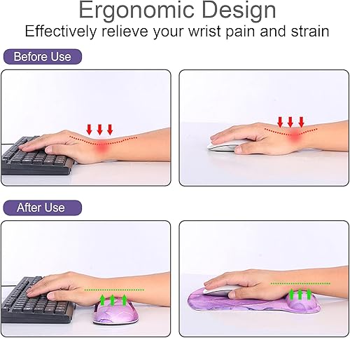 Miniatura 5 de Alfombrilla para mouse y soporte de muñeca para teclado, con base de poliuretano antideslizante, alfombrilla de mouse de gel con posavasos, alivio