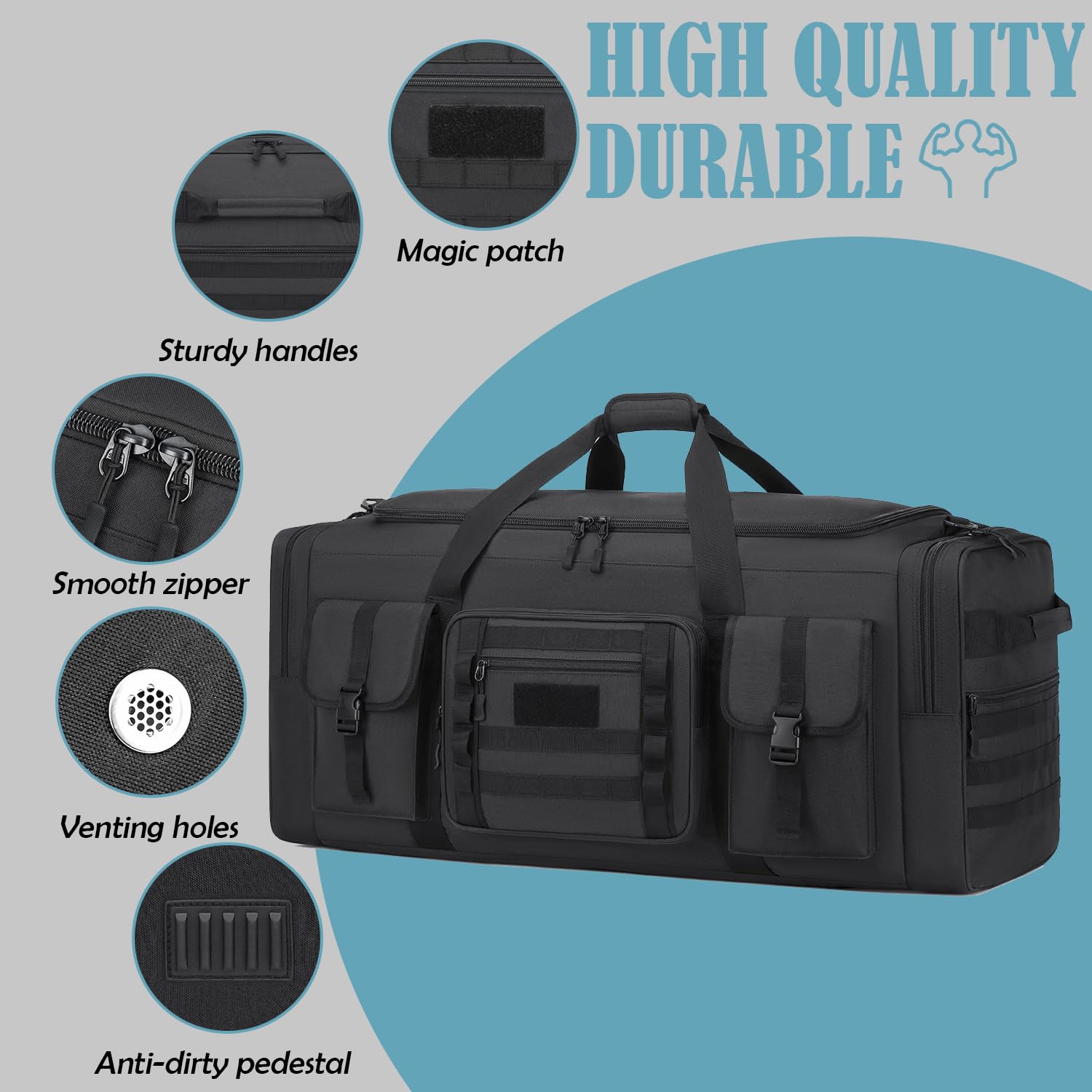 Borsa da viaggio XXL da 135 l, bagaglio a mano, da uomo, grande borsa sportiva con scomparto per scarpe, Nero , Reisetasche Handgepäck 135L, tattico | Con tasca isolata, borsa da viaggio impermeabile per allenamento, weekend e sauna