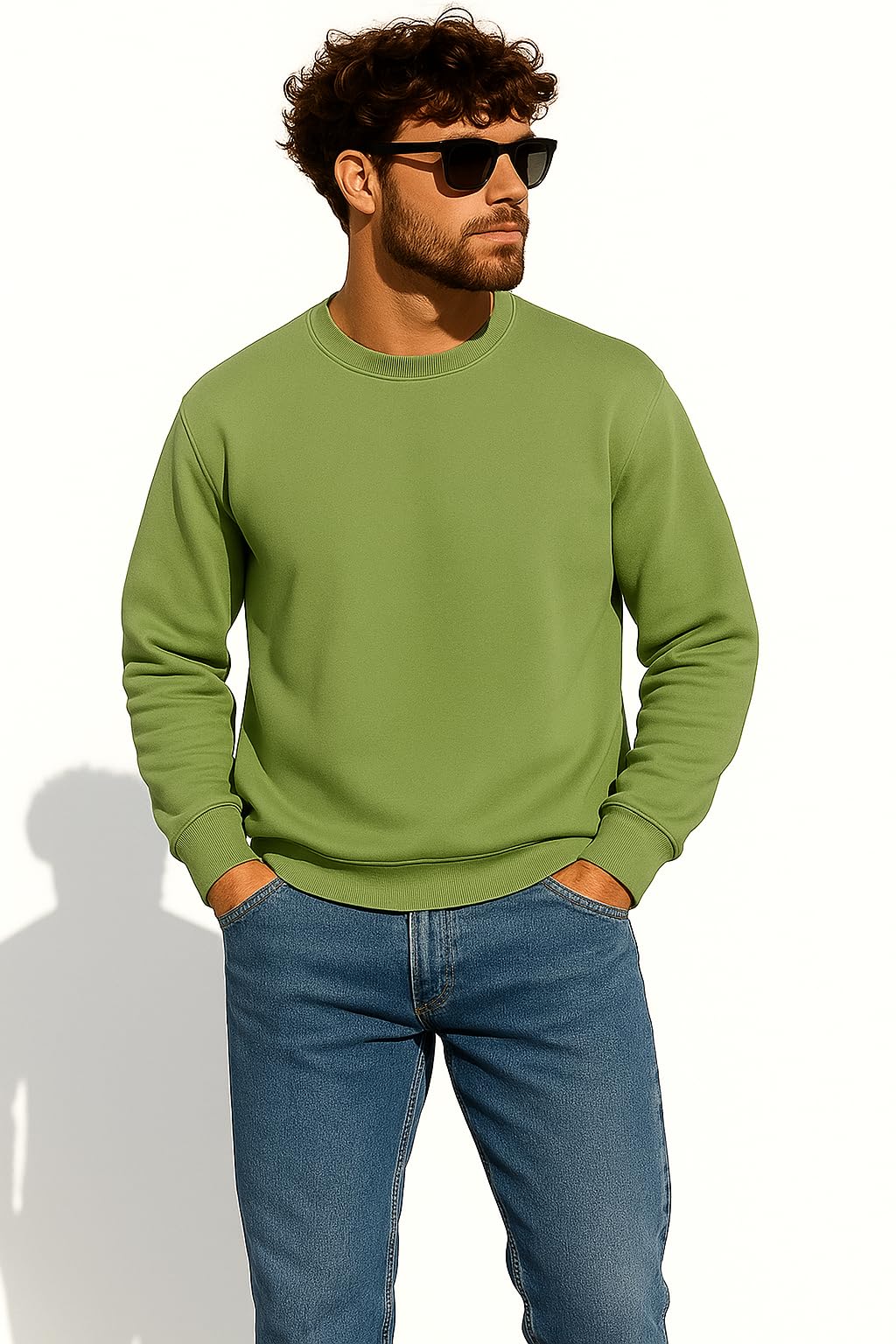 Classic Cotton Fleece Sweatshirt, Casual Round Neck, Long Sleeve, Solid Pattern, for Men-image-32