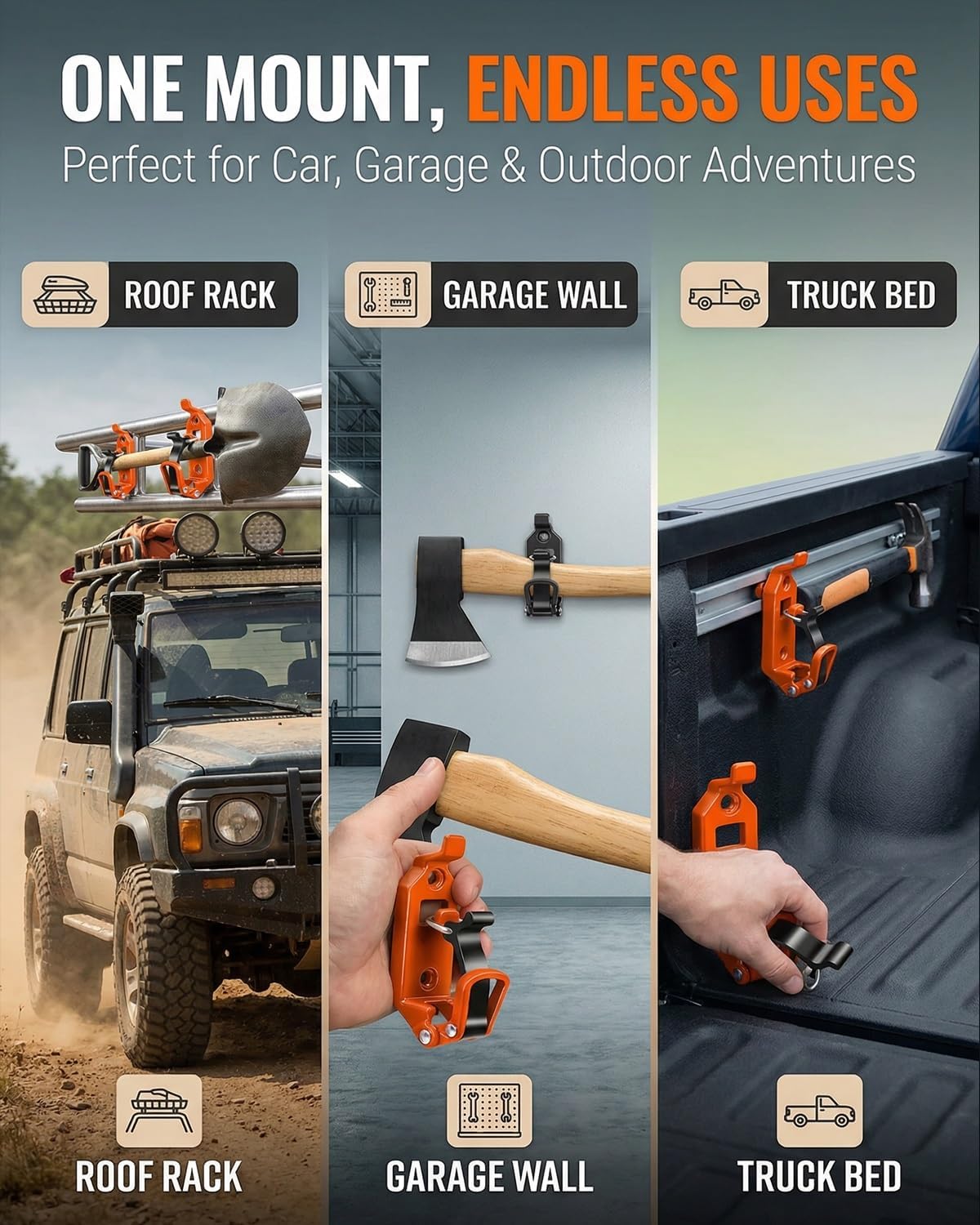 2026 Heavy Duty Metal Rubber Shovel Mount Kit 4/6/8 PCS Holder Clamps Heavy Tool Rack Car Roof Rack Garage Wall Grip Axe Mount Bracket Organizer for Off-Road Camping SUV Truck(Red,8pcs)