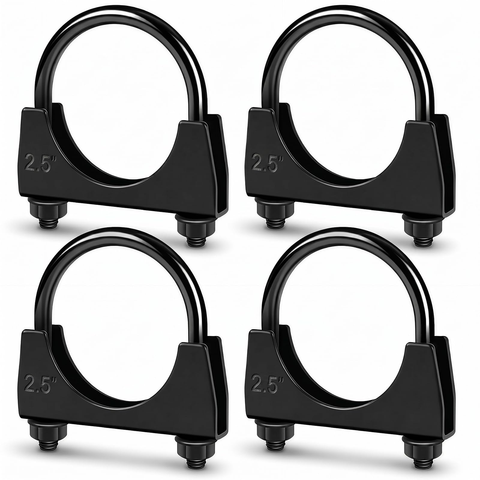 4 Pcs 2-1/2" Exhaust Clamp Heavy Duty U-bolt Exhaust Clamp - Saddle Design Muffler Pipe Connector, Tip Hook Clip, Galvanized Iron, Fits 2.5" Od Pipes(Black)