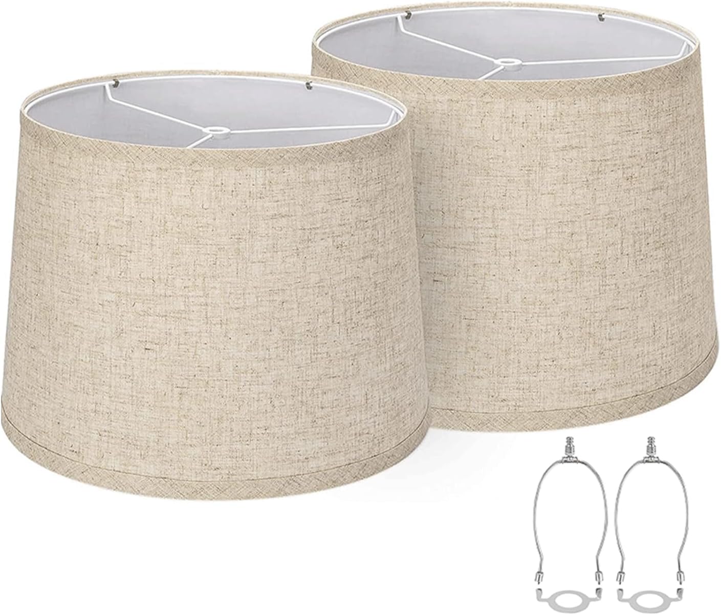 Fabric Lampshades Set of 2, Drum Lampshades for Table Lamps, Floor Lamps with 8 in Vertical Harp Support, Hand Crafted Replacement (Linen)