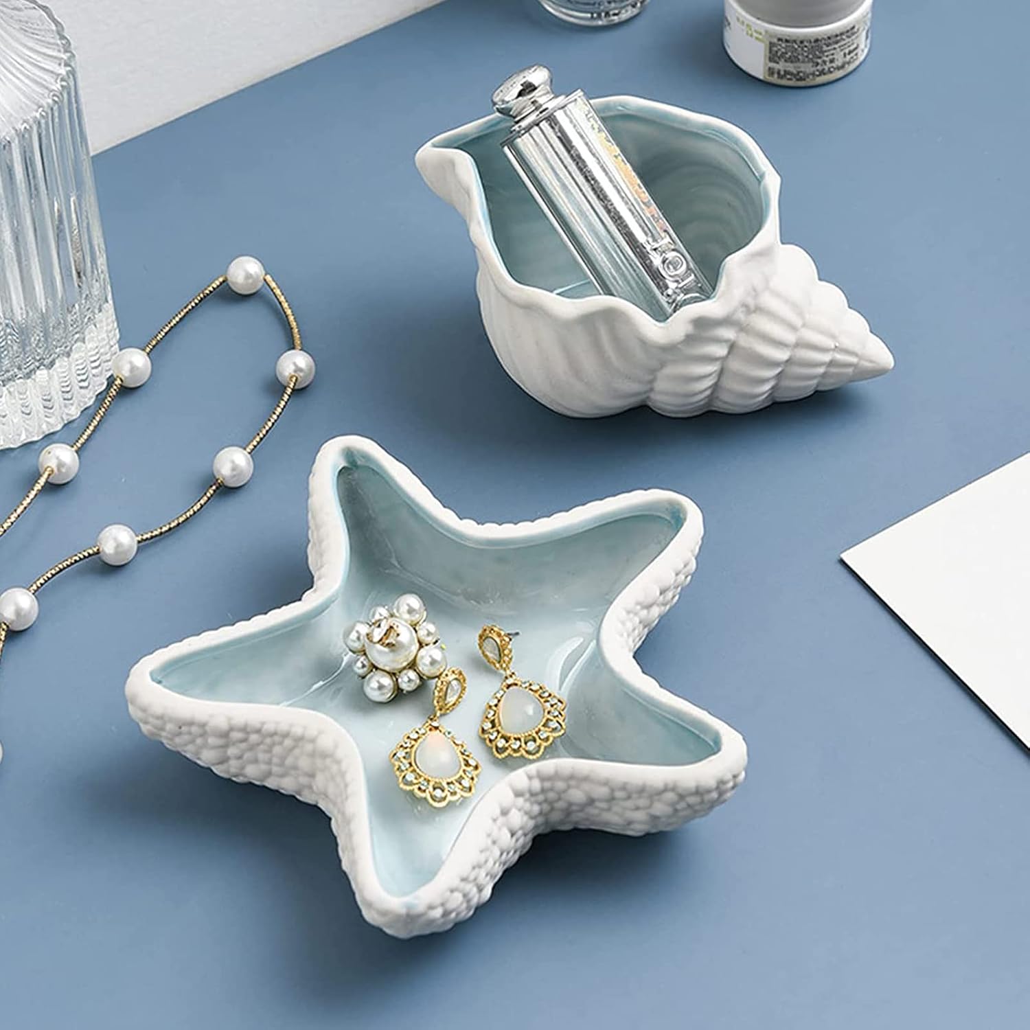 Starfish Jewelry Dish Tray - Ceramic Ring and Trinket Holder - Ocean Style Table Decoration for Earrings and Candy Storage - Image 4