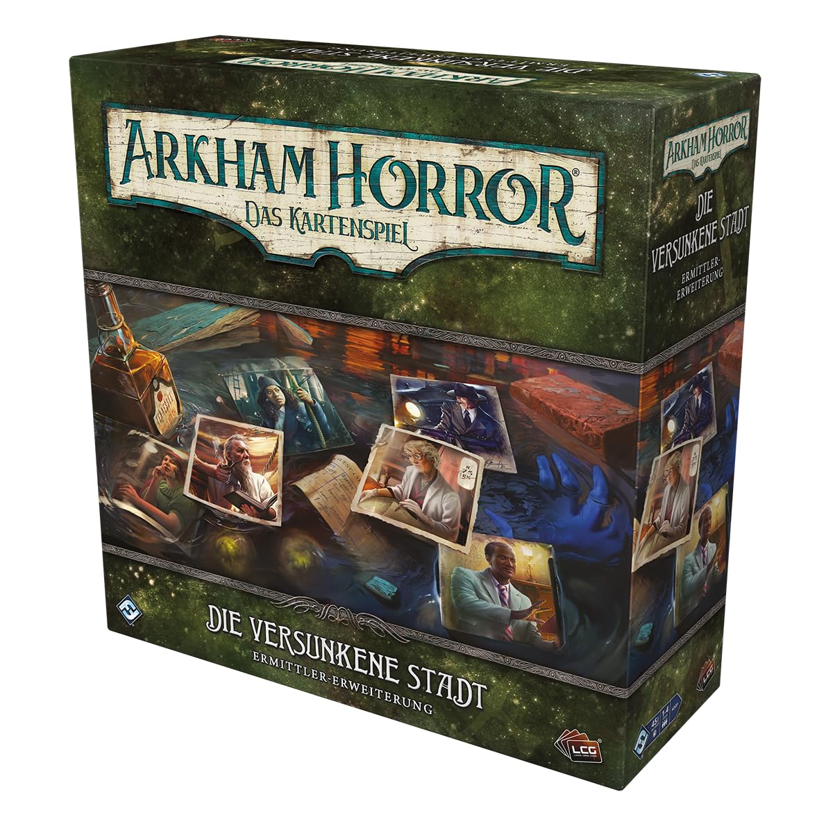 Fantasy Flight Games, Arkham Horror Das Kartenspiel - Die versunkene Stadt, Ermittler-Erweiterung, Expertenspiel, Kartenspiel, 1-4 Spieler, Ab 14+ Jahren, 45 Minuten, Deutsch, 2D
