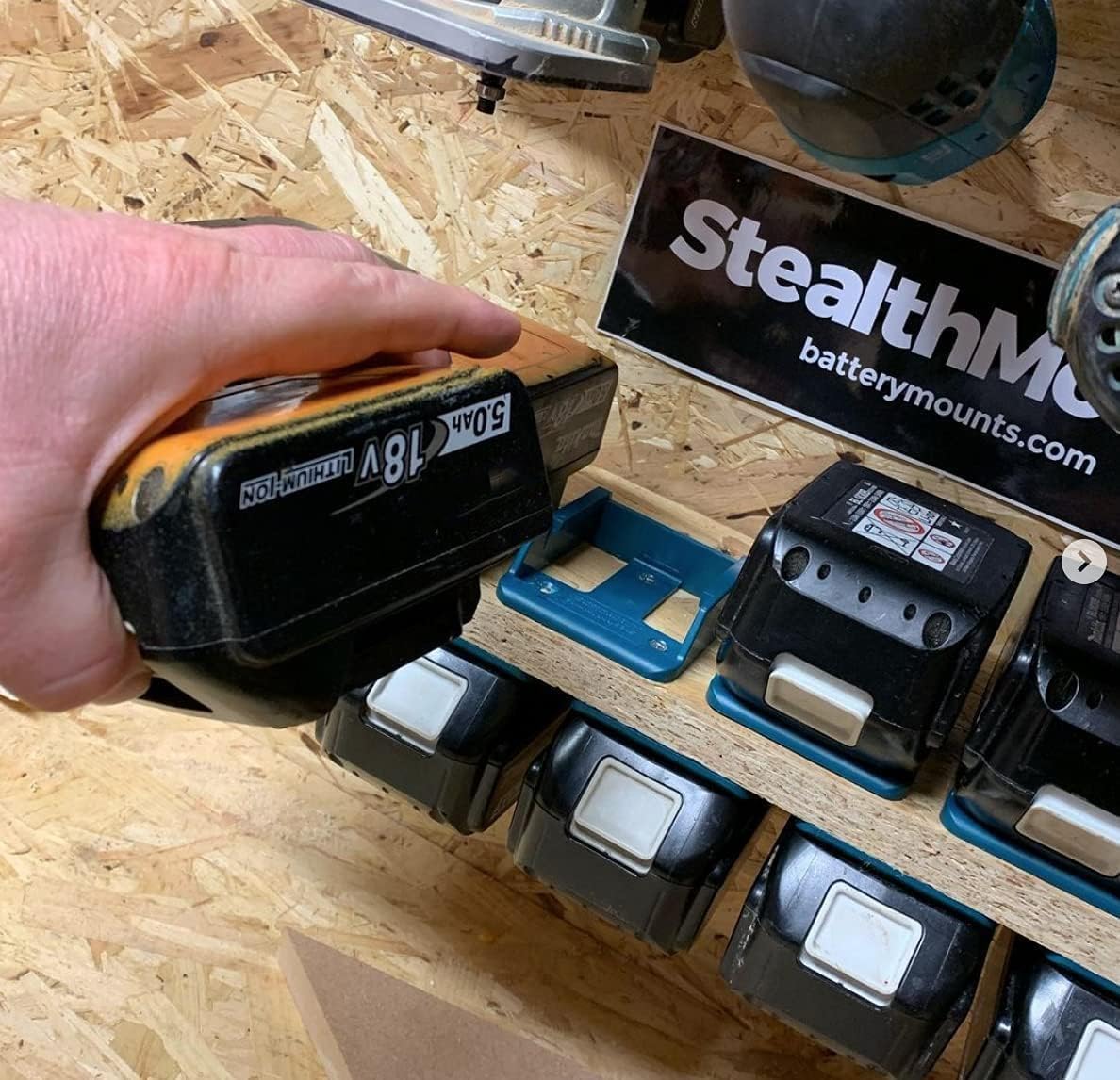 StealthMounts Battery Holder Compatible with Makita 18V (12 Pack) - Blue Battery Mounts | Made in The UK