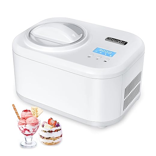KUMIO 1.2-Quart Automatic Ice Cream Maker with Compressor, No Pre-freezing, 4 Modes Frozen Yogurt Machine with LCD Display & Timer, Electric Sorbet Maker Gelato Maker, Keep Cool Function